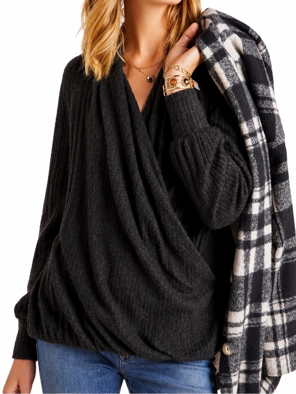 Maeve black wrap sweater, SP
